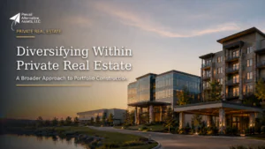 Luxury mixed-use real estate development at sunset representing diversified real estate portfolio strategy across hospitality, multifamily, and commercial properties.
